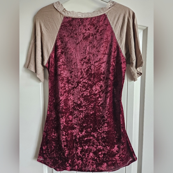 Maroon Velvet Top with Lace Embellishment - Picture 2 of 4